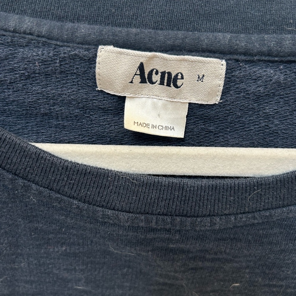 Acne Navy and Light Gray Striped Crop Sweatshirt tee - Picture 2 of 4